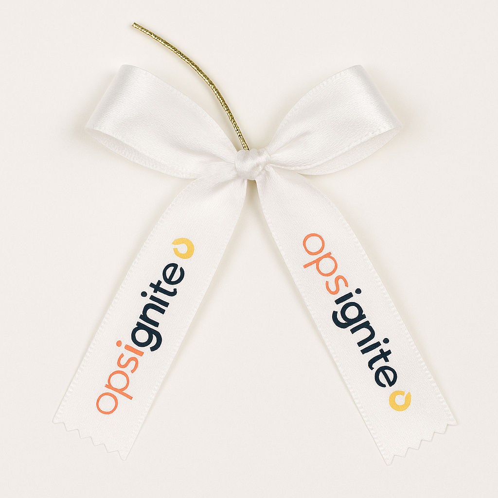 Sublimated and Hot Stamp Satin Gift Bows With Gold Elastic