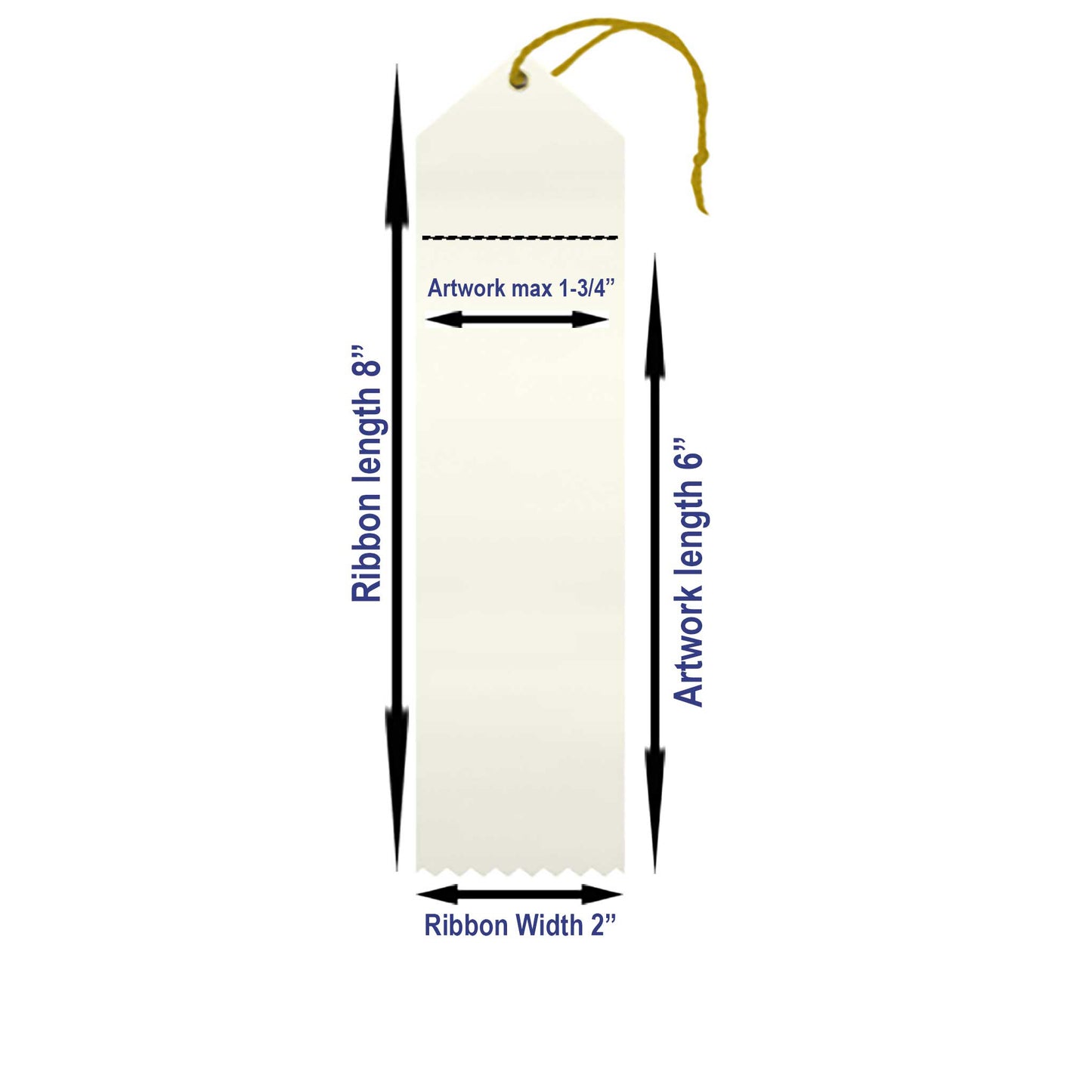 2"x 8" SUBLIMATED CUSTOM AWARD RIBBON WITH EYELET, STRING AND EVENT CARD