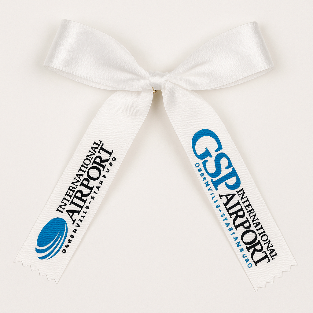 Sublimated and Hot Stamp Satin Gift Bows With Gold Elastic
