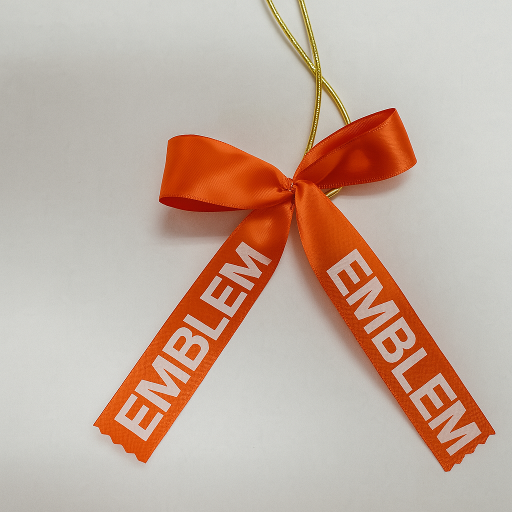 Sublimated and Hot Stamp Satin Gift Bows With Gold Elastic