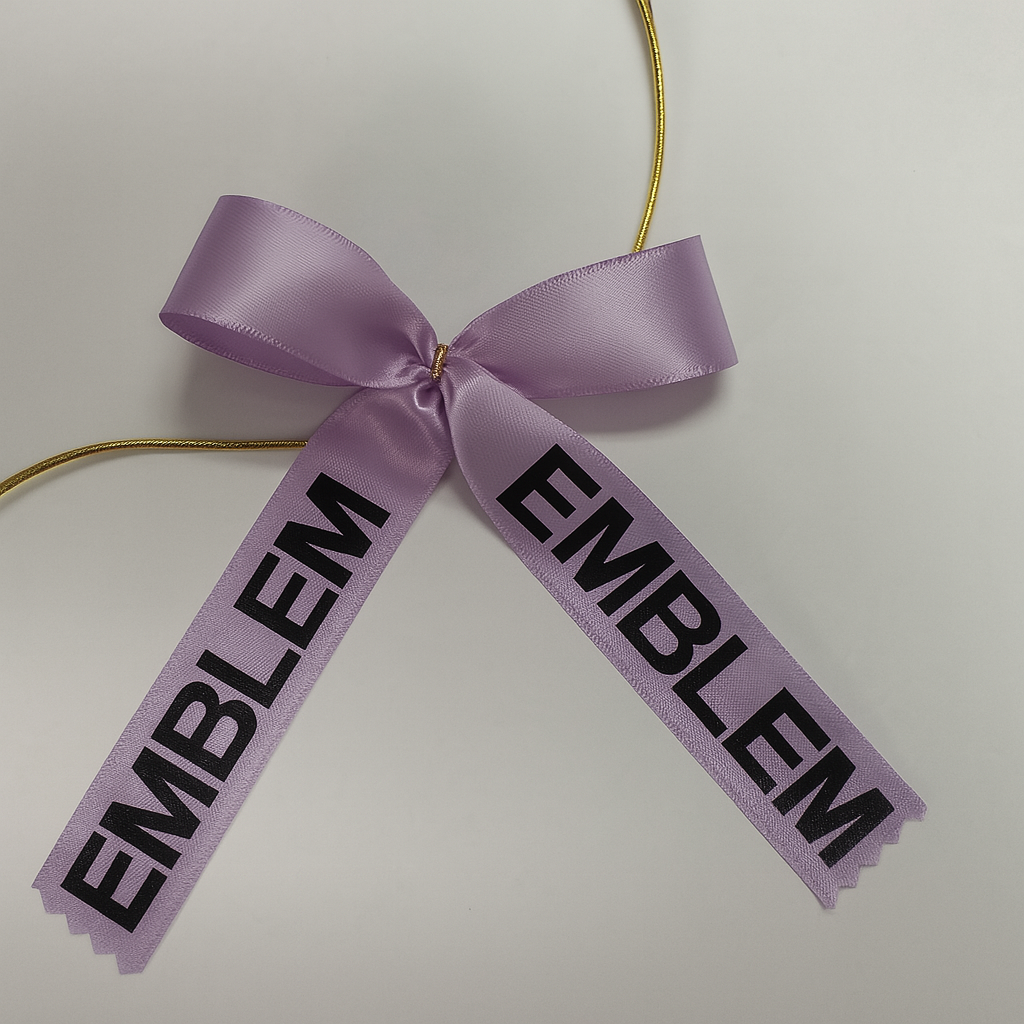 Sublimated and Hot Stamp Satin Gift Bows With Gold Elastic