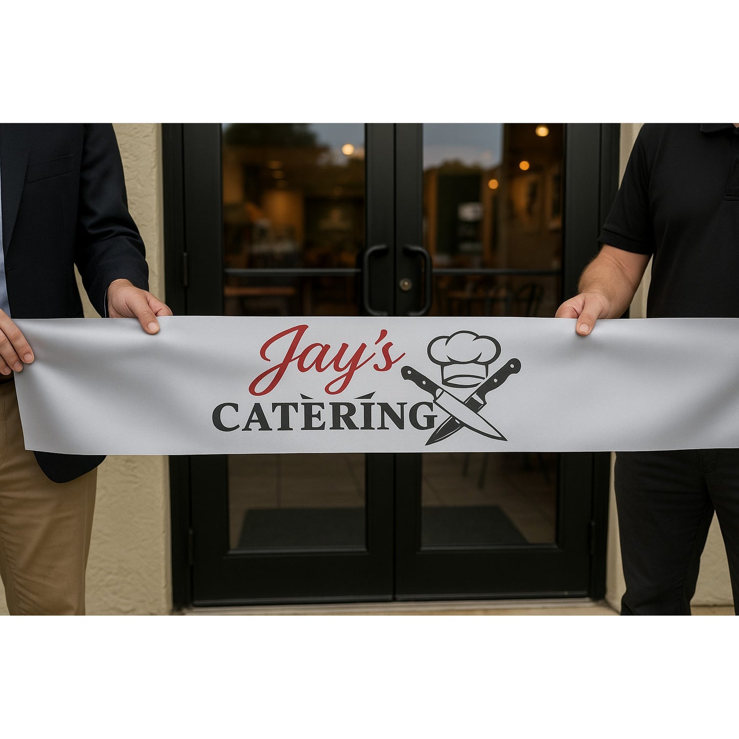 Grand Opening Ribbon with a white background, 50 yard length x 3", 4", 6", 8" and 10" width.