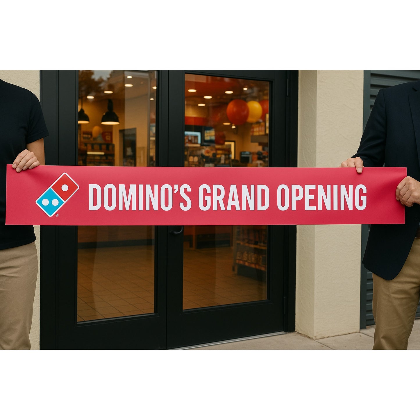 Grand Opening Ribbon with a white background, 50 yard length x 3", 4", 6", 8" and 10" width.