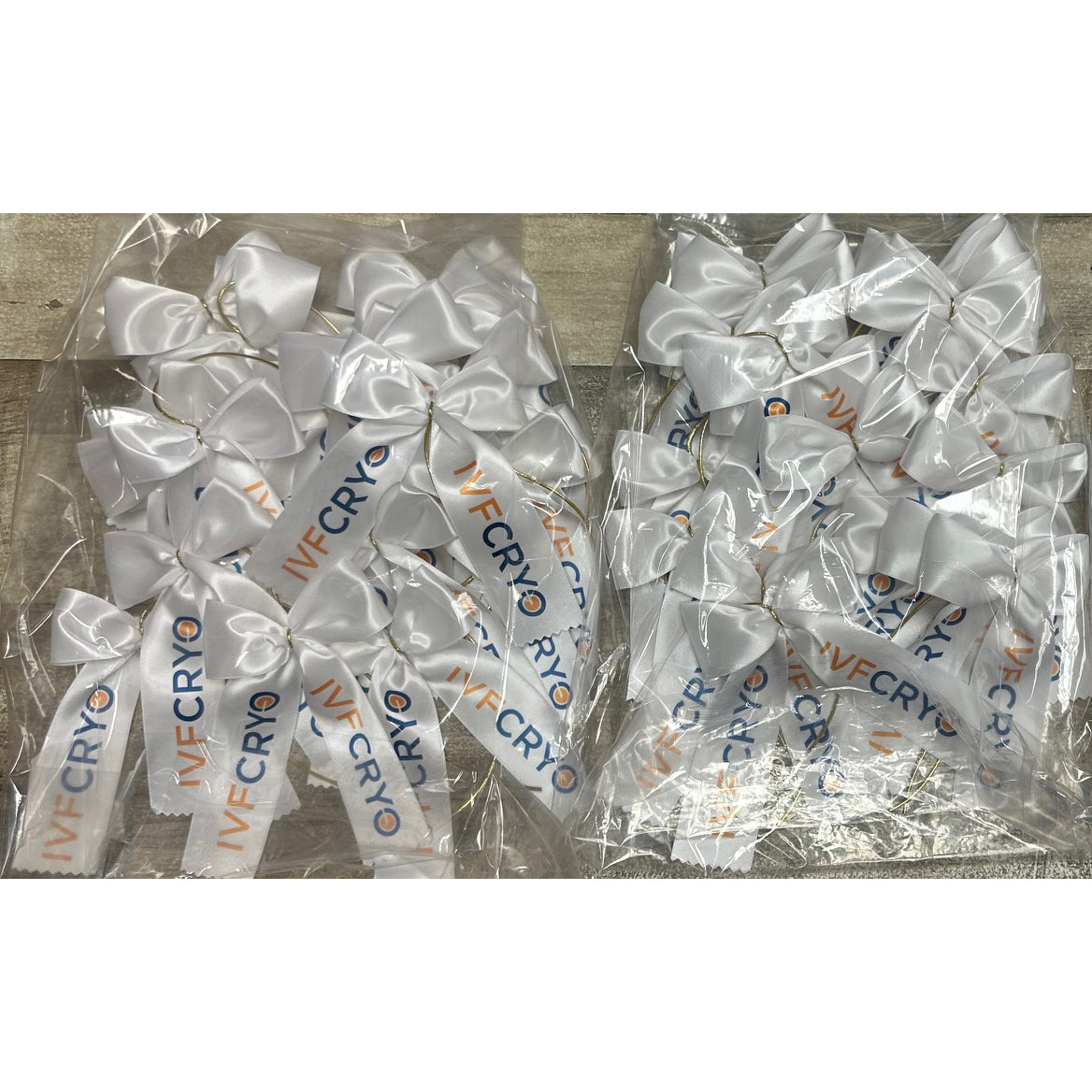Sublimated and Hot Stamp Satin Gift Bows With Gold Elastic