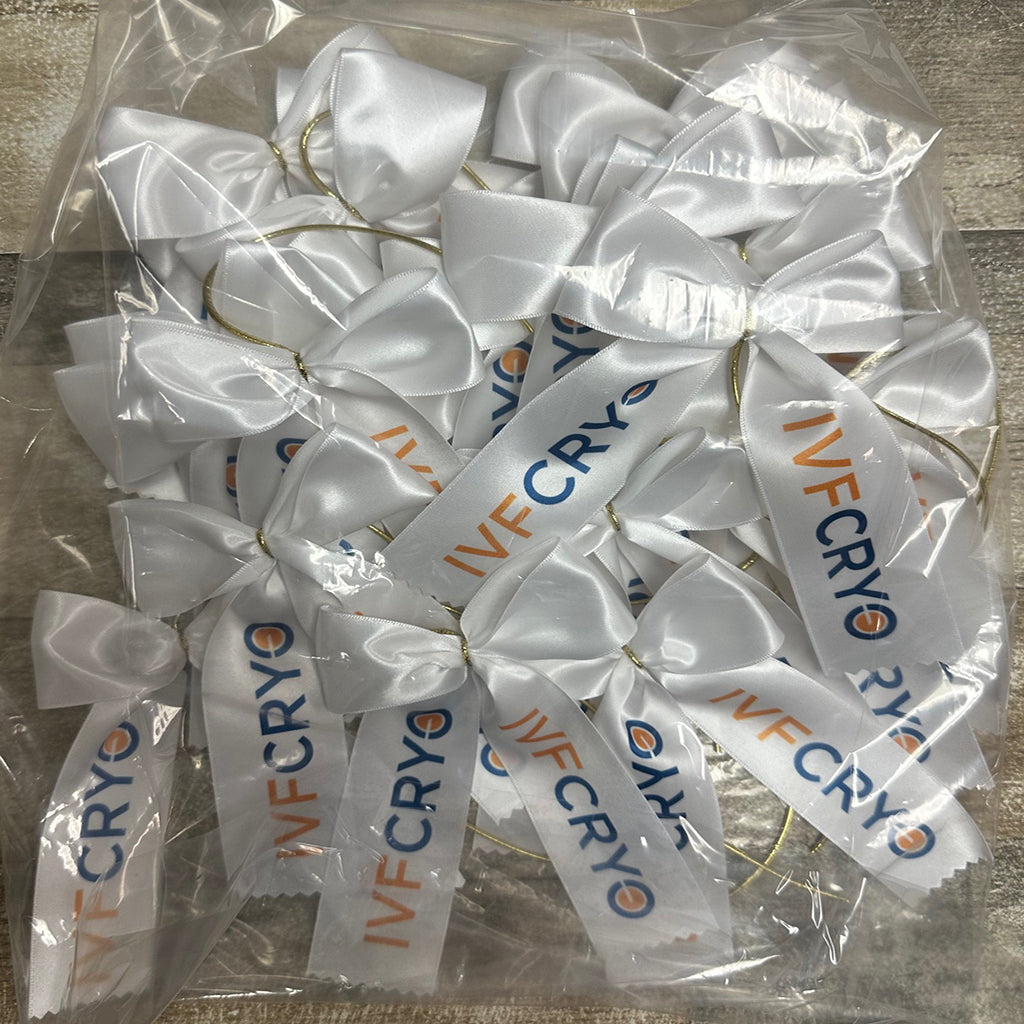 Sublimated and Hot Stamp Satin Gift Bows With Gold Elastic