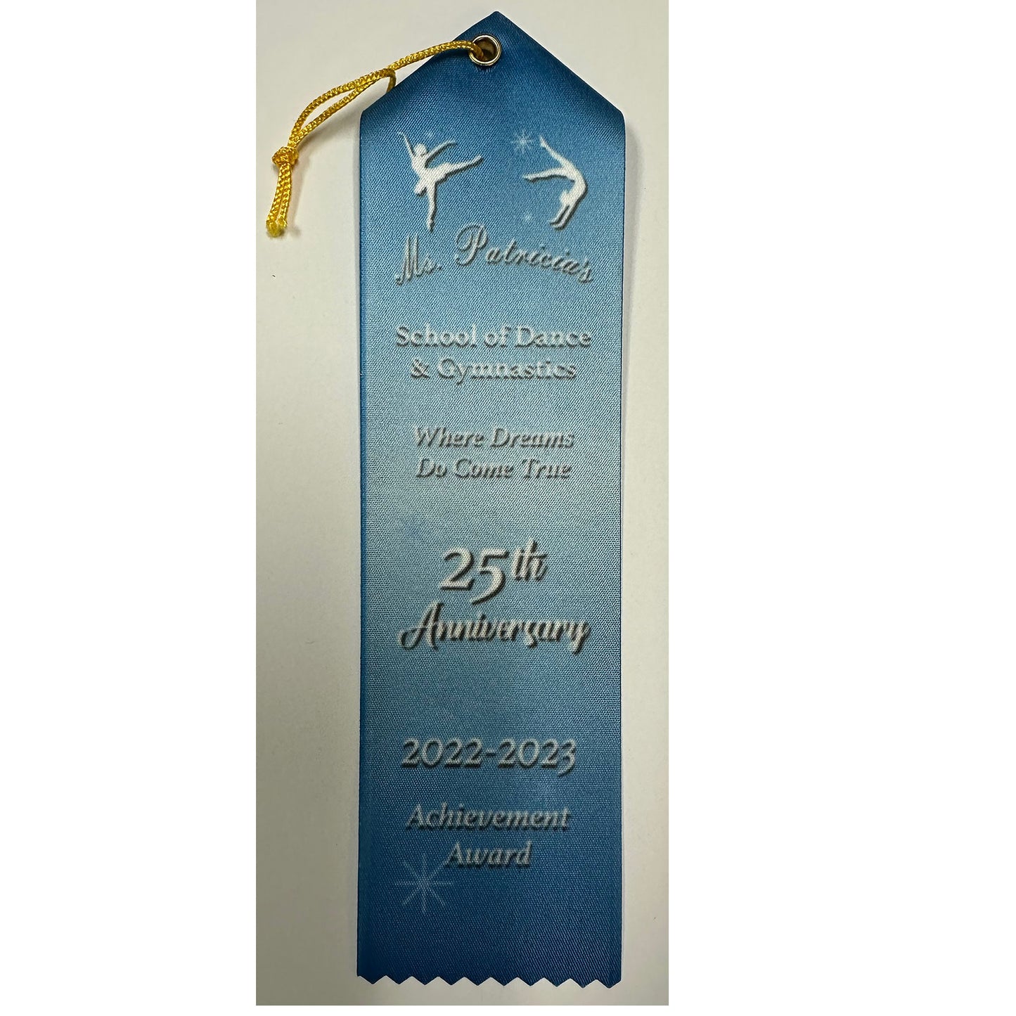 2"x 8" SUBLIMATED CUSTOM AWARD RIBBON WITH EYELET, STRING AND EVENT CARD