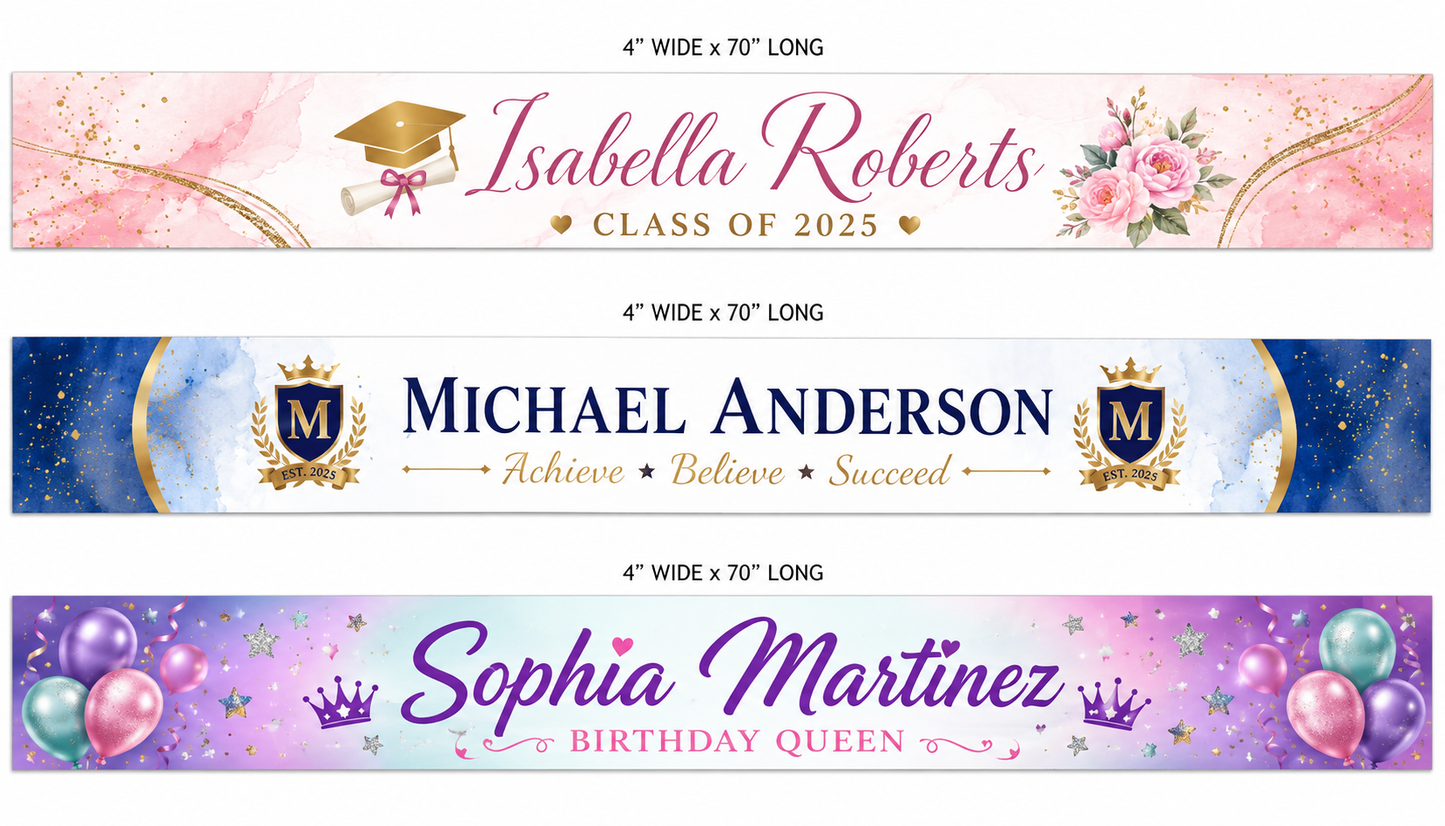 Custom Full-Color Sublimated Satin Sashes – 3" or 4" Width x 70" Length