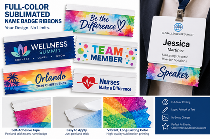 Custom Name Badge Ribbon – Full Color (1-5/8 Inch Width) NO SETUP CHARGE