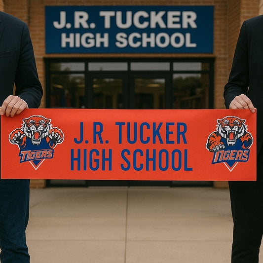 Grand Opening Ribbon with a color background, 50 yard length x 3", 4", 6", 8" and 10" width.