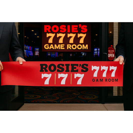 Grand Opening Ribbon with a white background, 50 yard length x 3", 4", 6", 8" and 10" width.