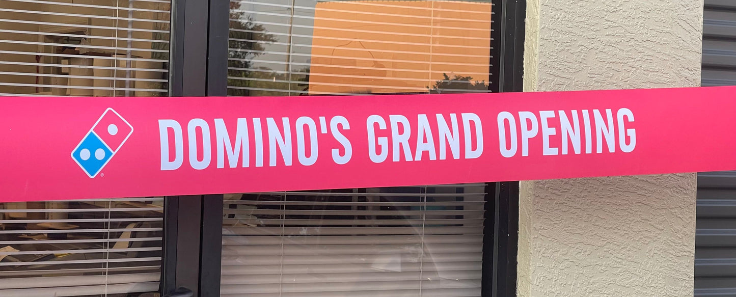 Grand Opening Ribbon with a color background, 50 yard length x 3", 4", 6", 8" and 10" width.