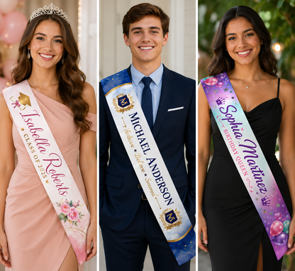 Custom Full-Color Sublimated Satin Sashes – 3" or 4" Width x 70" Length
