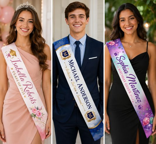 Custom Full-Color Sublimated Satin Sashes – 3" or 4" Width x 70" Length